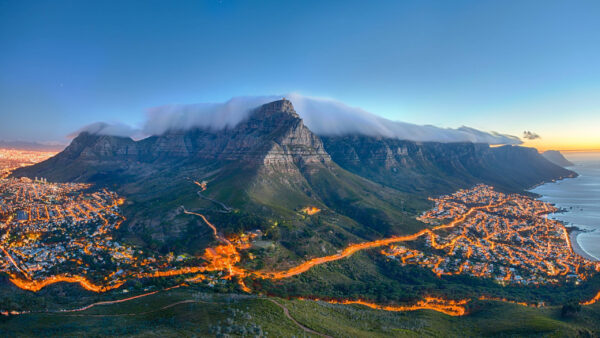 Wallpaper Cities, South, Ways, And, Travel, Lightning, Africa, City, Covered, Green, Near, Cape, Desktop, Town, Moutains