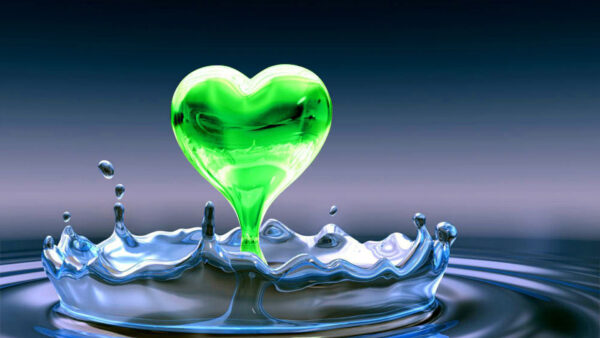 Wallpaper Water, Desktop, Drops, Heart, Green, Between