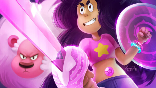 Wallpaper Universe, Sword, Desktop, Steven, Pink, Dress, Lion, And, With, Near, Black, Stevonnie, Shield, Movies, Hair