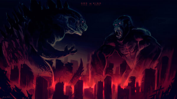 Wallpaper Godzilla, Fight, King, Kong