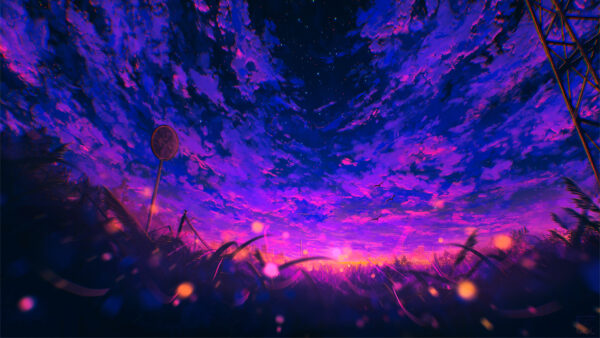 Wallpaper Anime, Sky, Pink, Sunset, Blue, Clouds