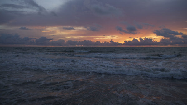 Wallpaper Mobile, Ocean, Sea, Yellow, Light, Sunset, Clouds, During, Under, White, Sky, Desktop, Waves