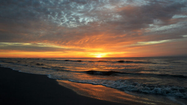 Wallpaper Beach, Blue, Sand, During, Sky, Mobile, Ocean, Waves, Clouds, Desktop, Under, Black, Nature, Sunset