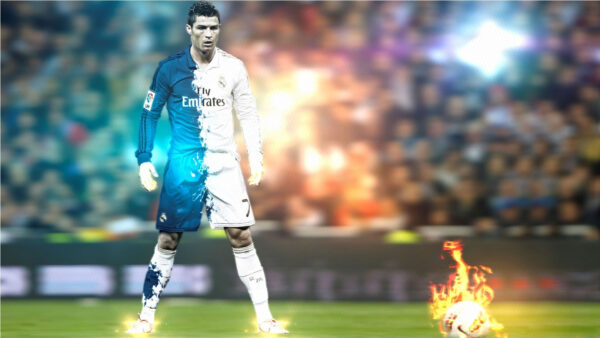 Wallpaper Desktop, Standing, Audience, Dress, White, Blue, Ronaldo, Background, Blur, Wearing