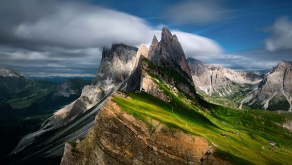 Wallpaper Under, View, Clouds, Landscape, Slope, Sky, Daytime, White, Rock, Greenery, Mountains, Blue, During, Nature