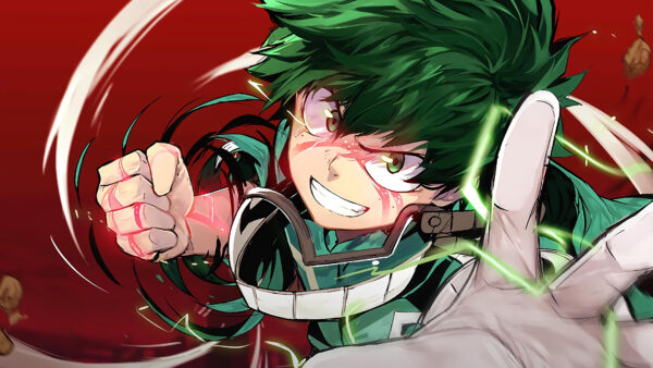 Wallpaper Background, Academia, Red, Green, Hair, Izuku, Hero, Midoriya