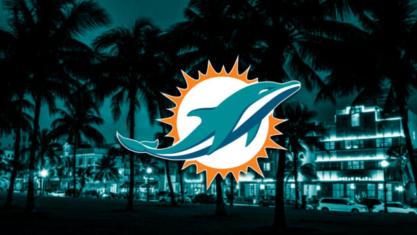 Wallpaper Logo, Palm, Miami, Trees, Buildings, Dolphins, Background