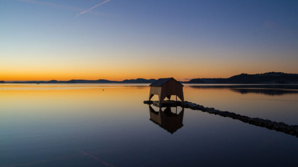 Wallpaper Sunset, Sky, Reflection, Blue, Under, Beach, House, Nature, Water, During