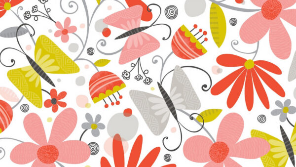 Wallpaper Desktop, Flowers, Butterflies, Spoonflower