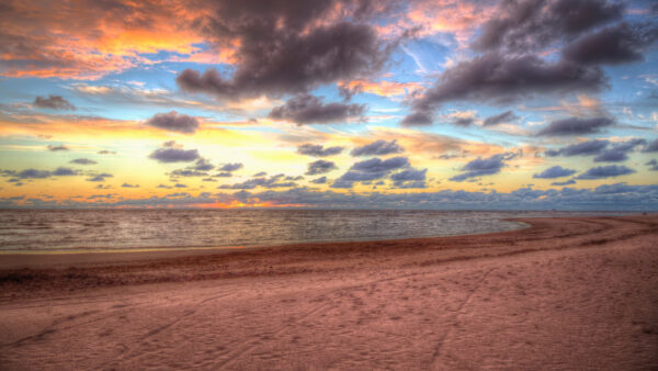 Wallpaper Sky, Background, Nature, Black, Blue, Clouds, Sunset, Under, Beach, Waves, During, Sand, Ocean