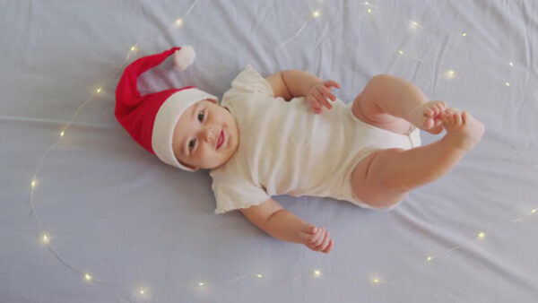 Wallpaper Cap, Cute, Claus, And, Santa, Smiley, White, Dress, Lying, Baby, Wearing, Down, Bed