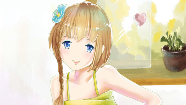 Wallpaper Blue, Dress, Yellow, Eyes, Girl, Anime