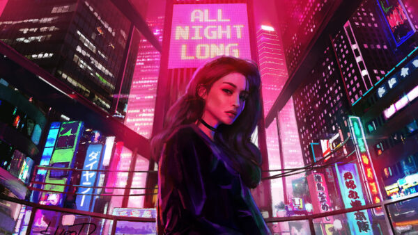 Wallpaper Girl, Artistic, Neon, Vaporwave, Desktop