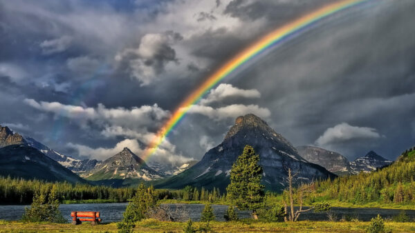 Wallpaper White, Desktop, Mountain, Black, Rainbow, Colorful, Over