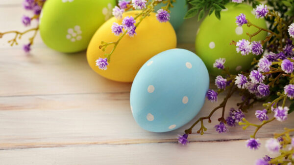 Wallpaper Eggs, Table, Easter, Blue, Green, Yellow, Wood