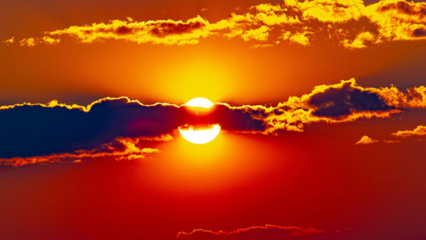 Wallpaper Closeup, Moon, Red, Sunset, Yellow, Sky, Clouds, During, View