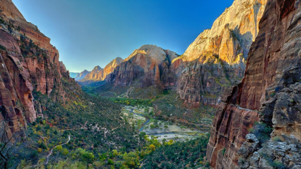 Wallpaper Blue, Nature, Rocks, River, Green, Aerial, View, Trees, Forest, Sky, Under, Mountains
