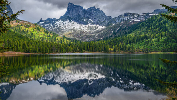 Wallpaper Reflection, Slope, View, Nature, Landscape, Desktop, With, Trees, Background, Bushes, Sky, Mountains, Snow, Mobile, Lake, Rock