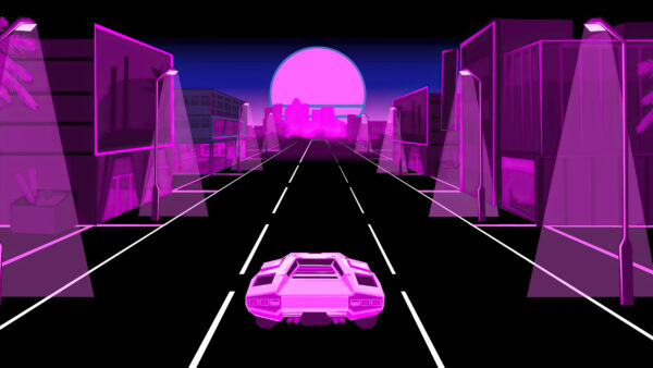 Wallpaper Lamborghini, Moon, Vaporwave, Purple, Minimalism