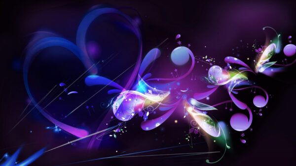 Wallpaper Abstract, Desktop, Purple, Heart, Leaves