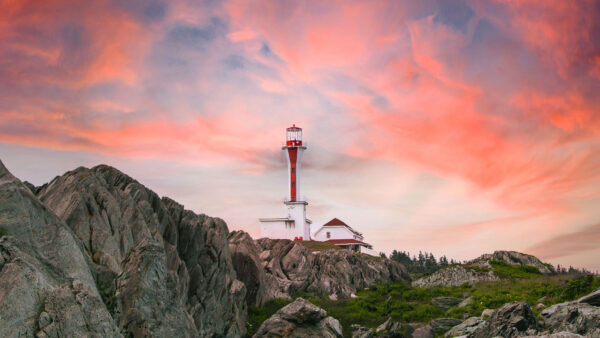 Wallpaper Blue, Orange, Background, Light, Sky, Rocks, Lighthouse, Nature