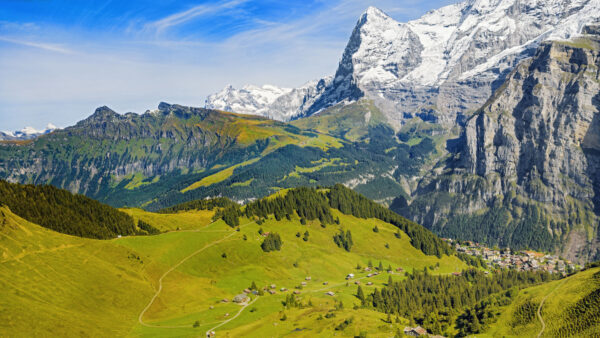 Wallpaper Landscape, Village, Mountains, Mobile, Houses, Nature, Slope, Trees, Desktop, Rock, View