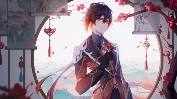 Wallpaper Zhongli, Eyes, Genshin, Impact, Yellow