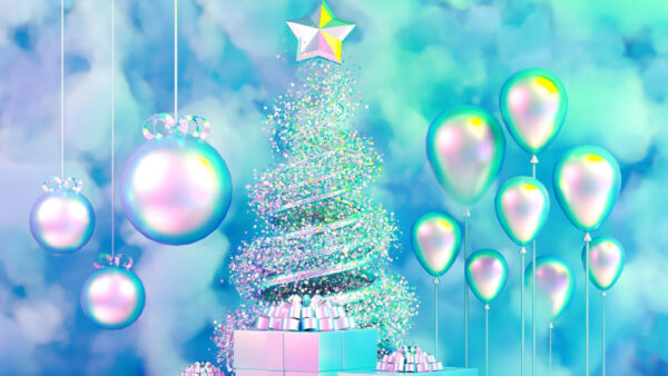 Wallpaper Tree, Star, Balloons, Decoration, Christmas