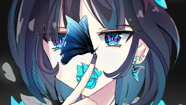 Wallpaper Eyes, Butterfly, Girl, Blue, Colorful, Anime