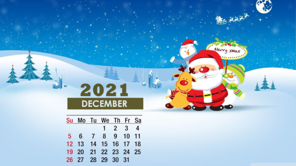 Wallpaper Starry, Snowman, 2021, Claus, Sky, Santa, Blue, December, Calendar