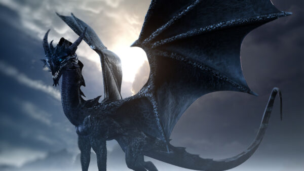 Wallpaper Sky, Dragon, Standing, And, Blue, Desktop, Background, Dreamy, White, Fantasy