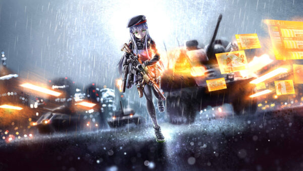 Wallpaper Girl, Tank, Frontline, Girls, With, Rain, Carbine, Running, Desktop, Gun, Battlefield, Four, HK416, Games, And