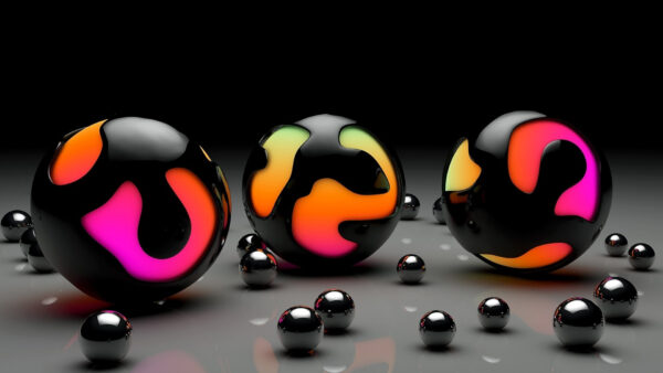 Wallpaper Pink, Black, Abstract, Yellow, Balls, Circle