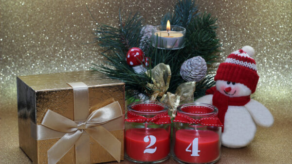 Wallpaper Pine, Cone, Christmas, Desktop, Snowman, Candle, Box, Gift