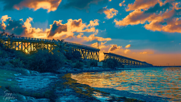 Wallpaper Reflection, Stones, Trees, View, Clouds, Bushes, Mobile, Landscape, Nature, Desktop, Water, Blue, Bridge, Sky, Under, White