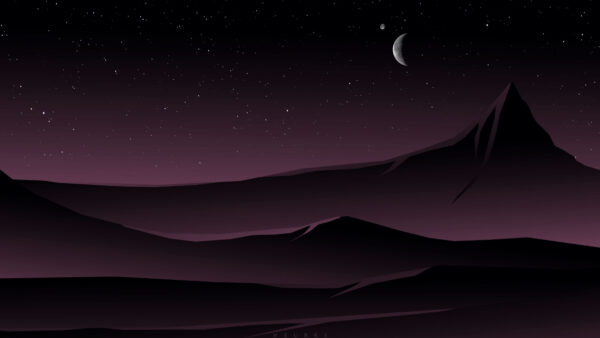 Wallpaper Sky, Moon, Minimalism, Starry, Mountains, Night