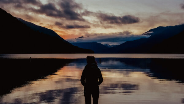 Wallpaper Background, Standing, Clouds, Alone, Mountains, Sky, Girl, Black