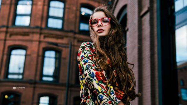 Wallpaper Girls, Building, Model, With, Wearing, Background, Standing, Dress, Colorful, Specs, Girl