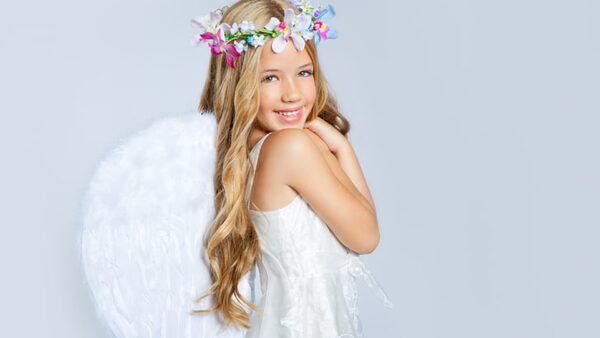 Wallpaper Wreath, Wings, And, Dress, Little, Smiley, Girl, With, White, Having, Wearing, Cute