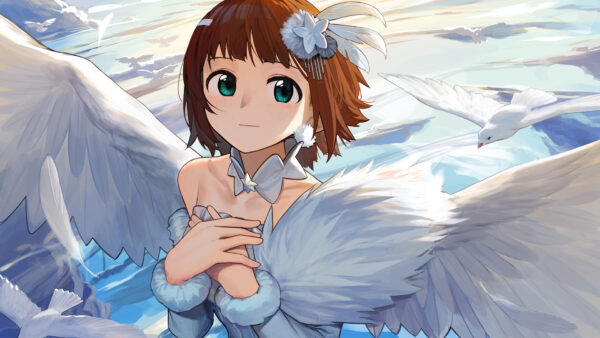 Wallpaper Anime, Background, Girl, Wings, Eyes, Birds, With, Green