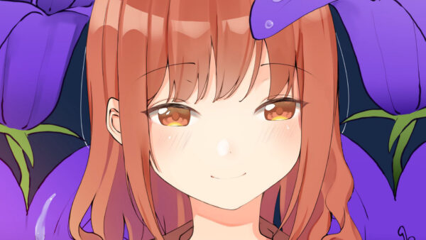 Wallpaper Background, Yellow, Flowers, Purple, Anime, Eyes, Girl