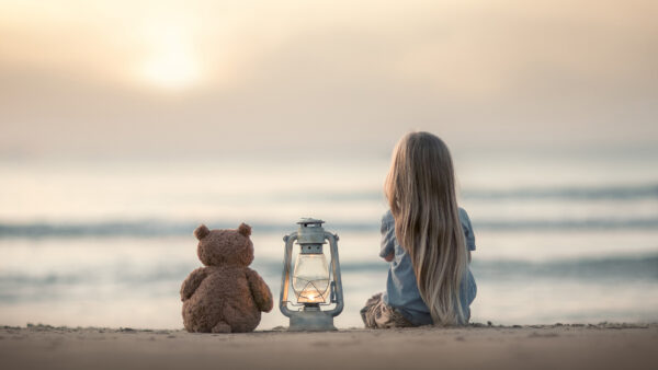Wallpaper Back, Teddy, Sitting, View, And, Near, Bear, Girl, Child, Cute, Beach