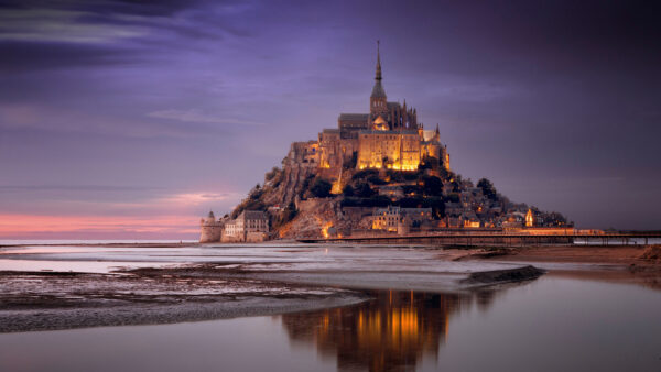 Wallpaper Travel, Saint-Michel, Monastery, France, Normandy, Mont, Reflection