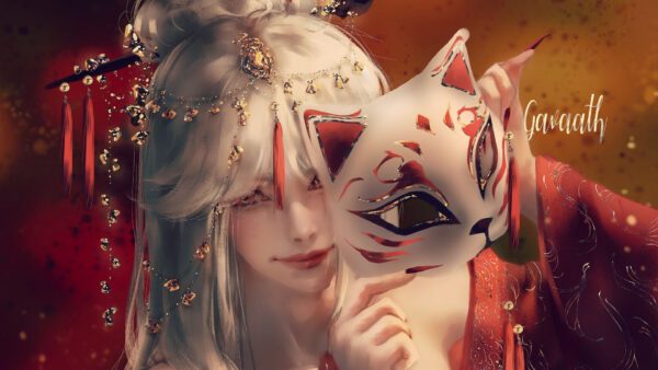 Wallpaper Impact, Genshin, Ningguang, Mask, With