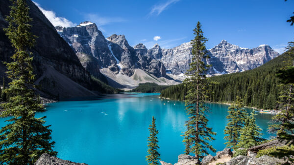 Wallpaper Mountain, Trees, Scenery, Mobile, Nature, And, Beautiful, Sky, Lake, Under, Between, Green, Blue, Desktop