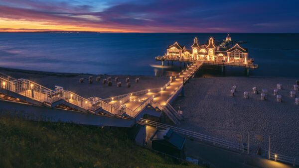 Wallpaper Pier, Mobile, Blue, Sky, Under, During, Desktop, Travel, Germany, Ocean, Nighttime