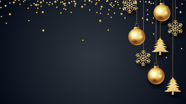 Wallpaper Stars, Background, Balls, Christmas, Decoration, Golden, Mobile, Ornaments, Black, Desktop