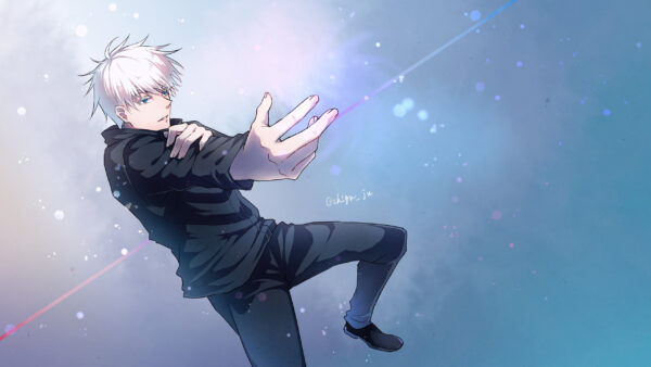 Wallpaper Boy, Hair, White, Satoru, Kaisen, Uniform, Blue, Eyes, Hand, Jujutsu, School, Gojo