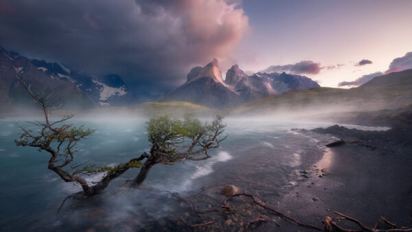 Wallpaper Green, Rock, Nature, View, White, Background, Clouds, Mountains, Waves, Sky, Blue, Landscape, Ocean, Trees