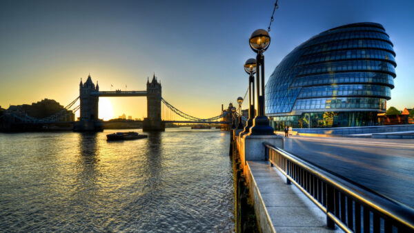 Wallpaper Blue, River, Bridge, Photography, Sky, London, Sunset